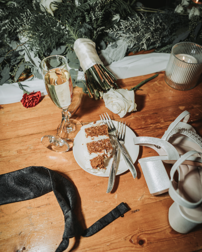Cork factory hotel Lancaster PA end of night wedding flat lay.