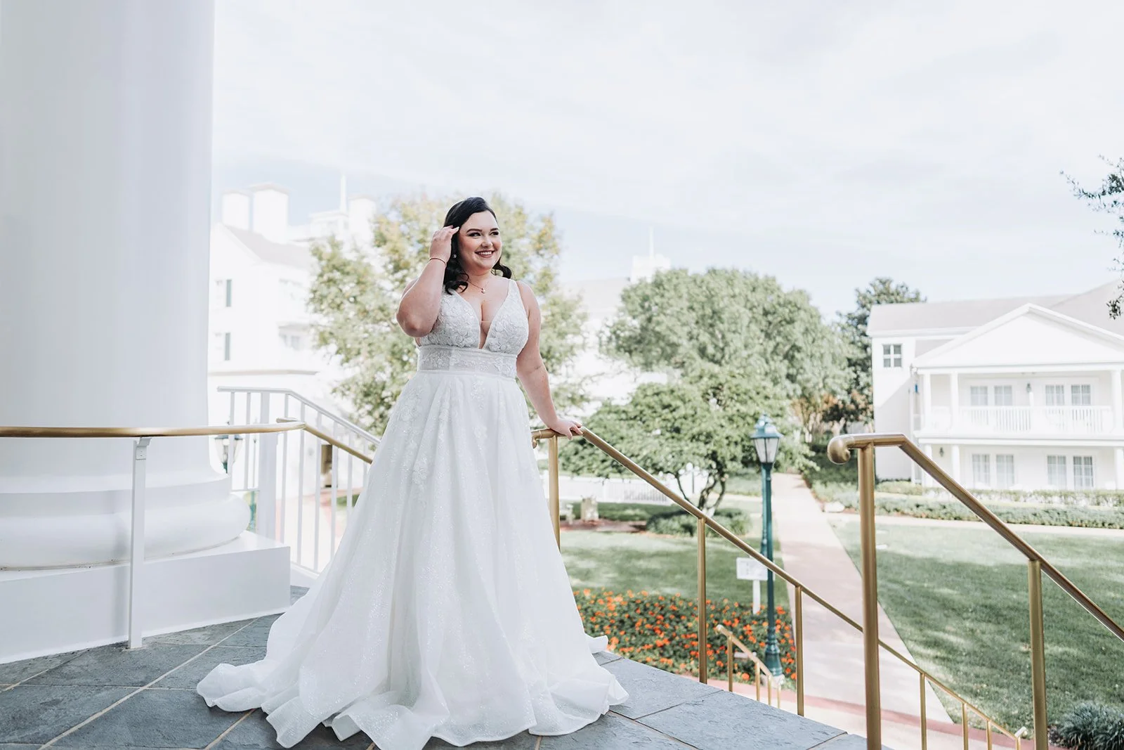 Wedding portraits at Disney's Boardwalk Resort before Sea Breeze Point ceremony.