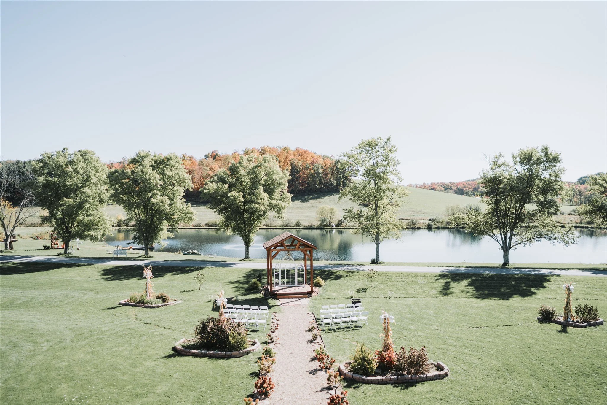 Fall outdoor wedding ceremony at The Barn at Willow Grove in Clarion County Pennsylvania.