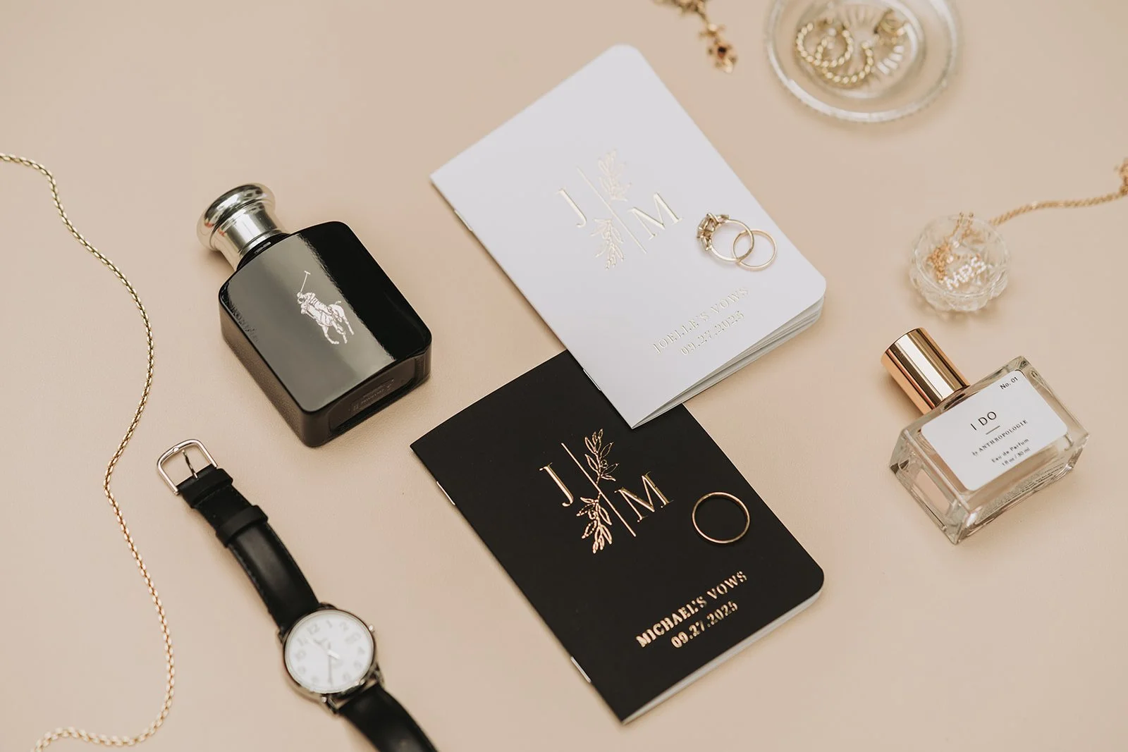 Intimate wedding details of bride and groom.