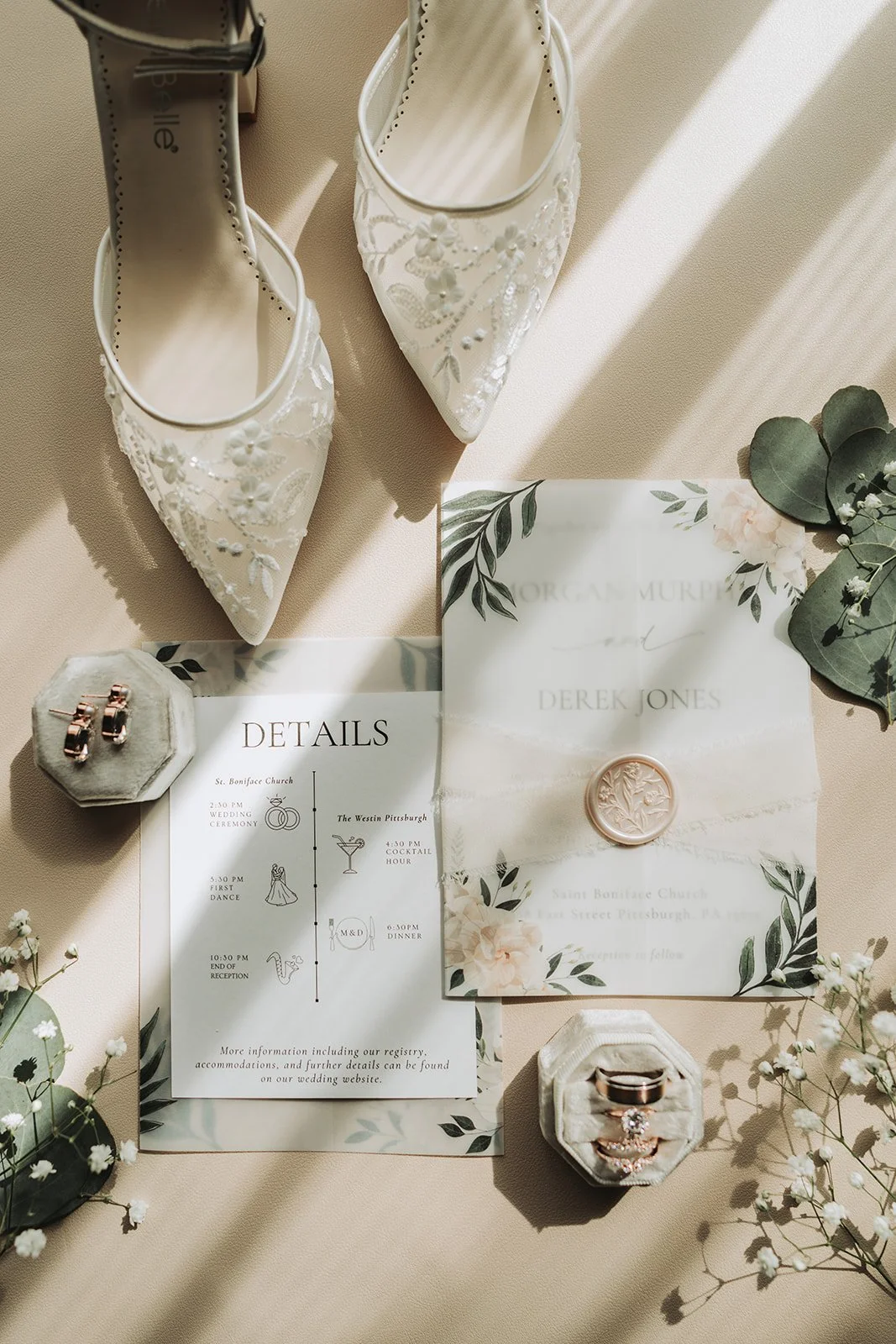 Westin pittsburgh wedding flat lay details.