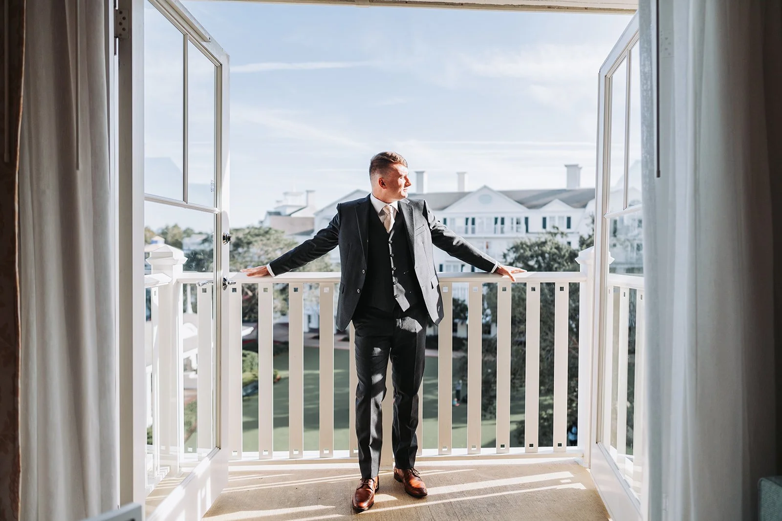 Getting ready in Boardwalk Villas for Sea Breeze Point Disney wedding in December.