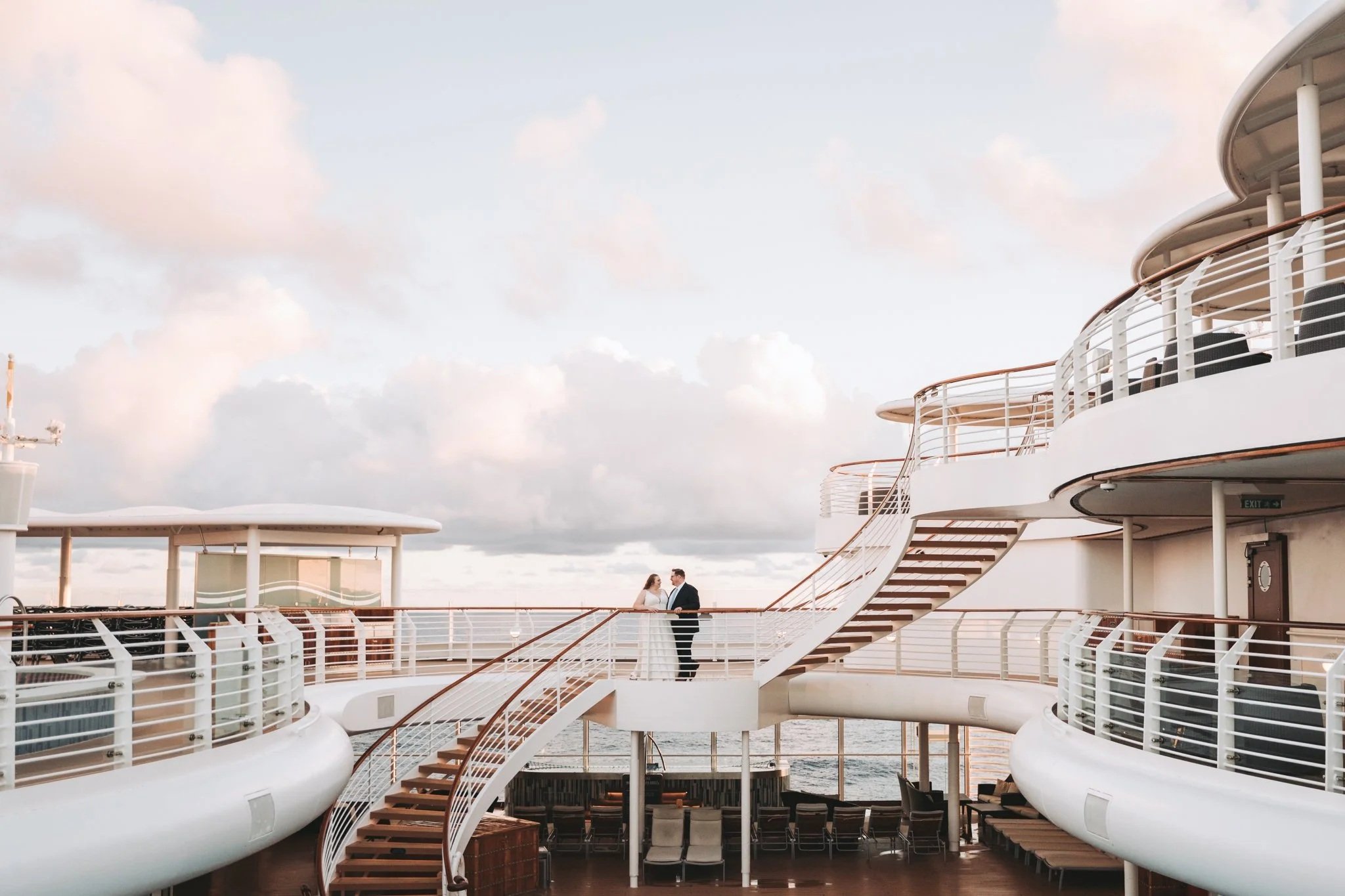 Couple portraits at sunrise on a Disney cruise wedding.