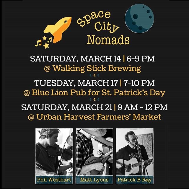 Which show(s) will we see you at? Come on out for a good time!
@walkingstickbrewing March 14
@theblueliontx St. Patrick's Day
@urbanharvesthouston March 12
#irish #folk #country #americana #houstonlivemusic #thewoodlands #bluegrass #spacecity #spacec