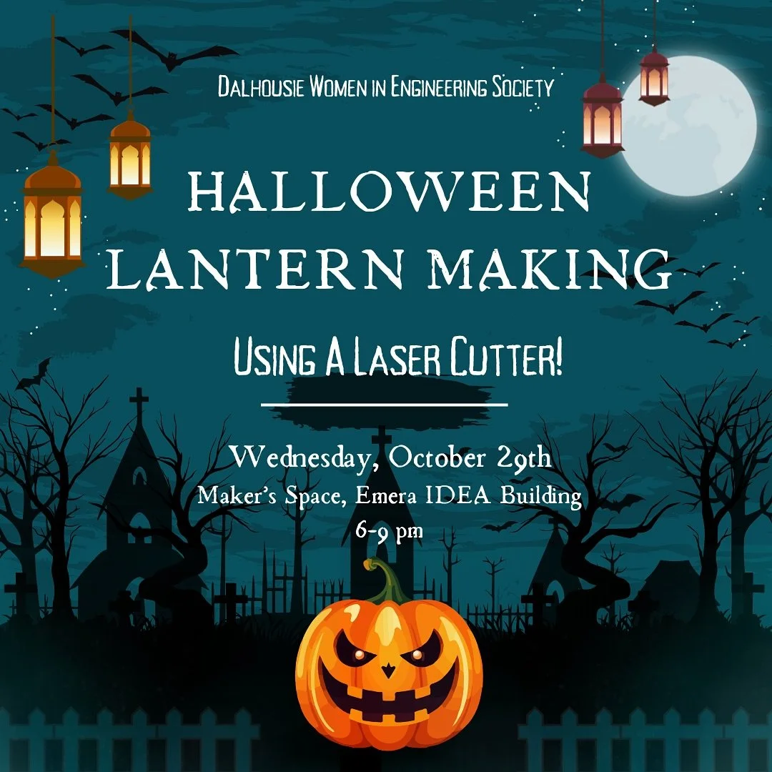 Get ready for spooky season with the DalWiE Halloween Lantern Making Workshop!👻🎃
Join us Wednesday October 29th from 6-9pm in the Makerspace, where you’ll gain experience using a laser cuter to create wooden lantern cutouts! 
All materials