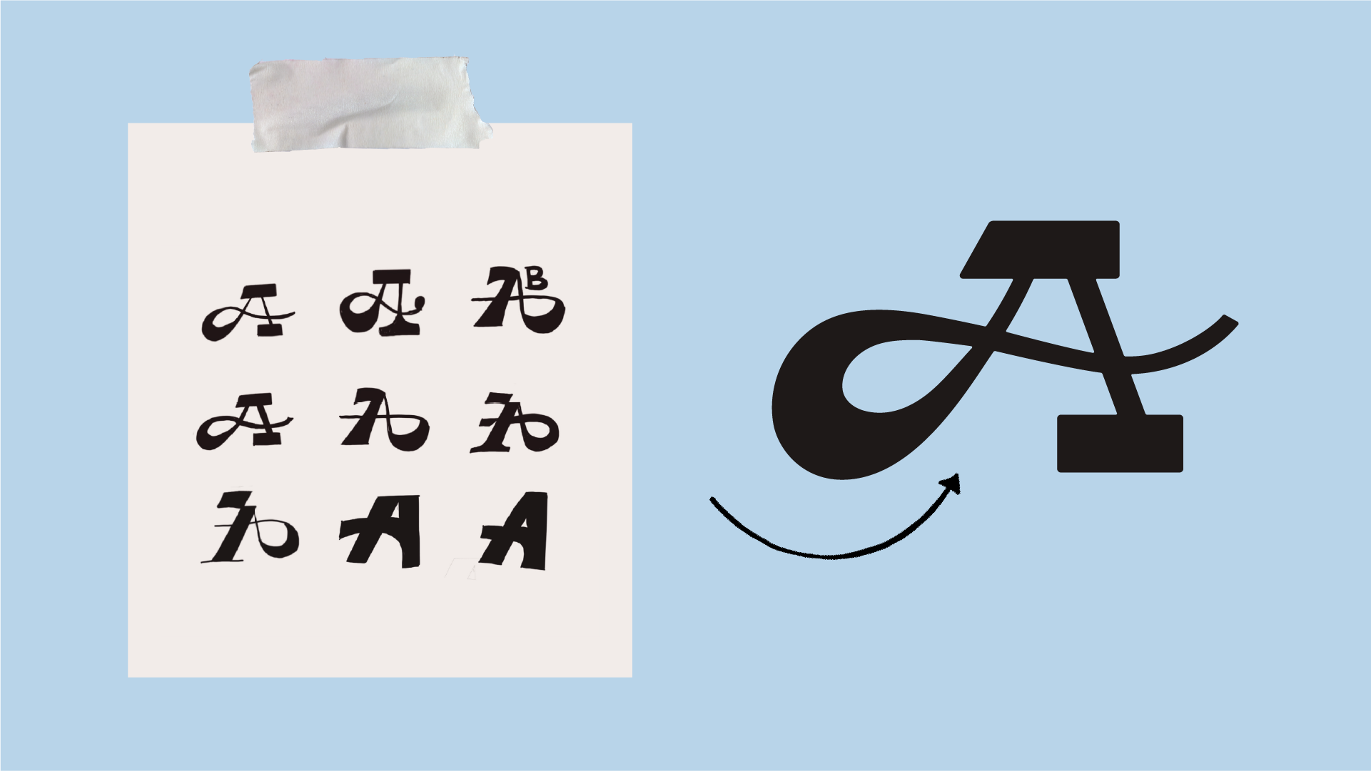 Sketches of different letter A logomarks