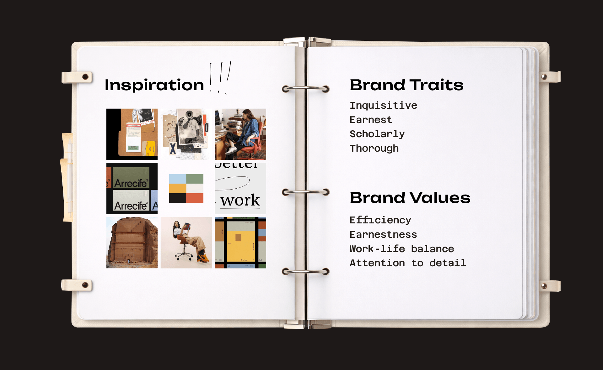 A moodboard showing inspiration for Aubrey's brand