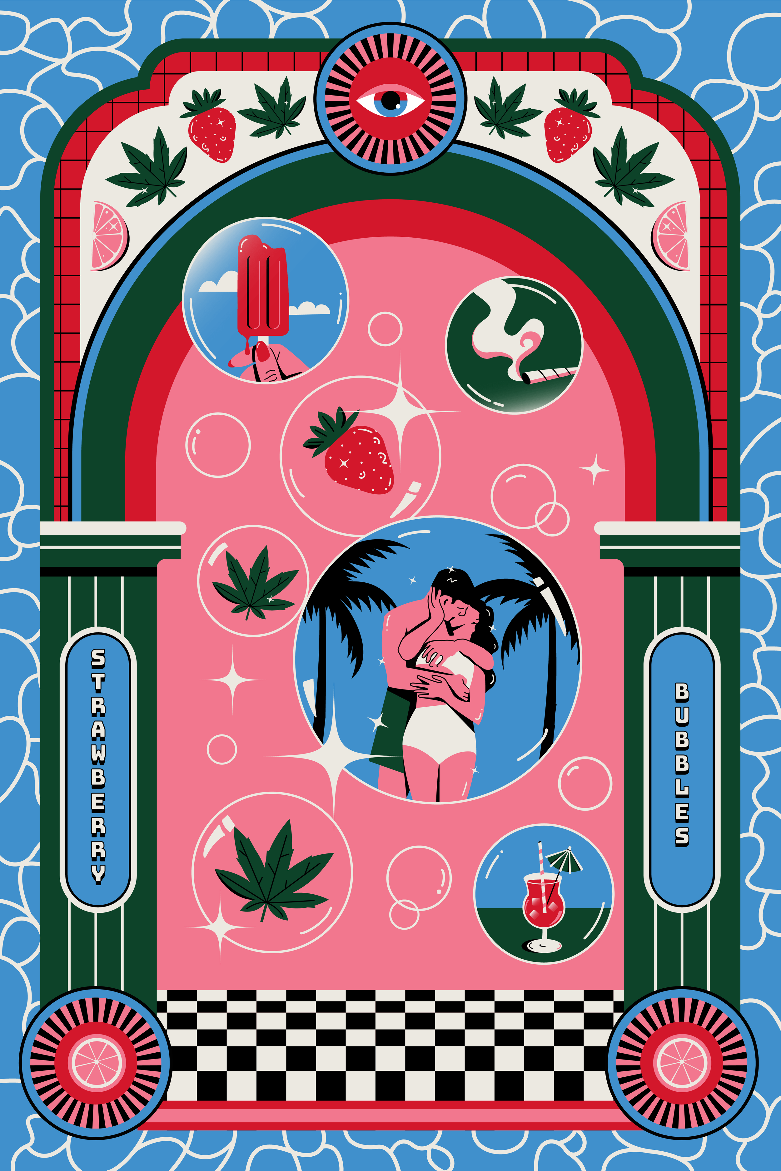 Chelsey-Farris-Wallflower-poster-illustration-strawberry-bubbles-cannabis.png
