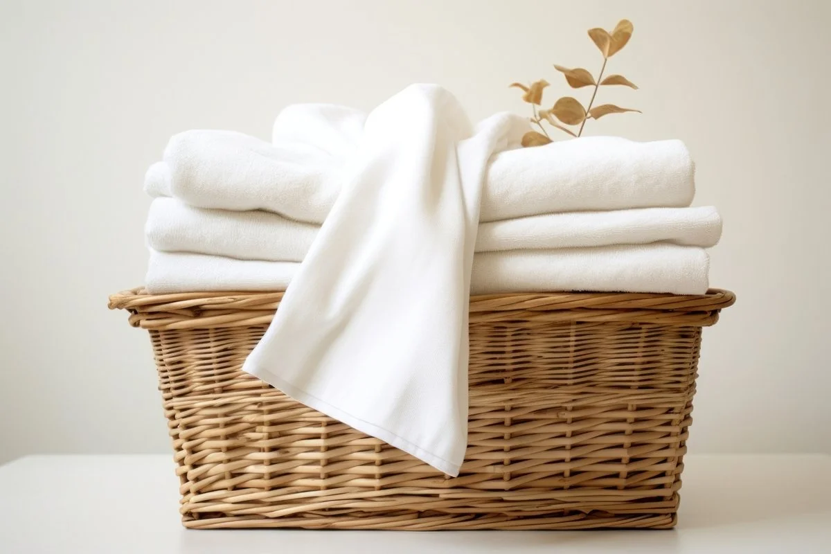Clean folded white crisp towels