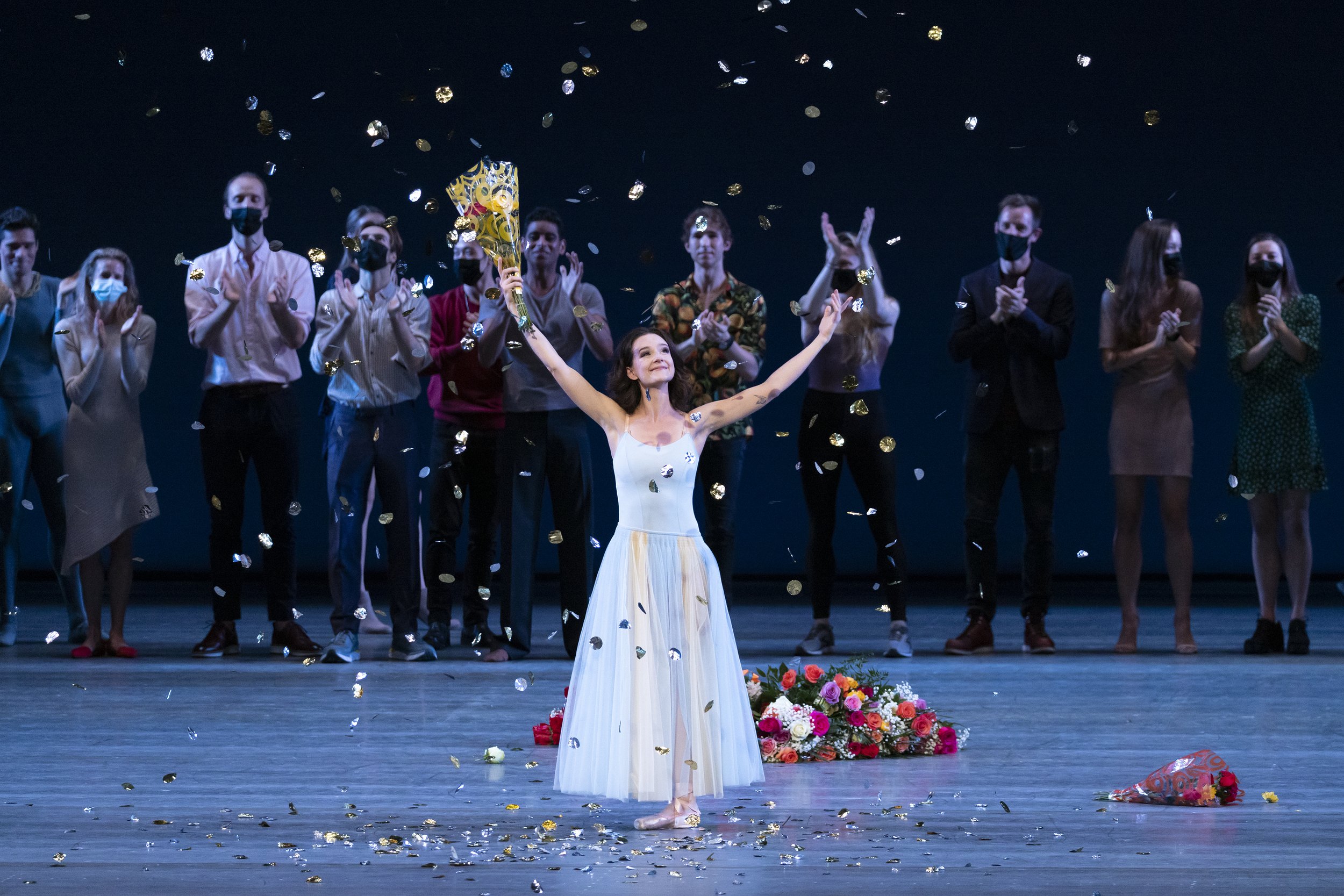 Lauren Lovette in front of the NYC ballet during her retirement performance