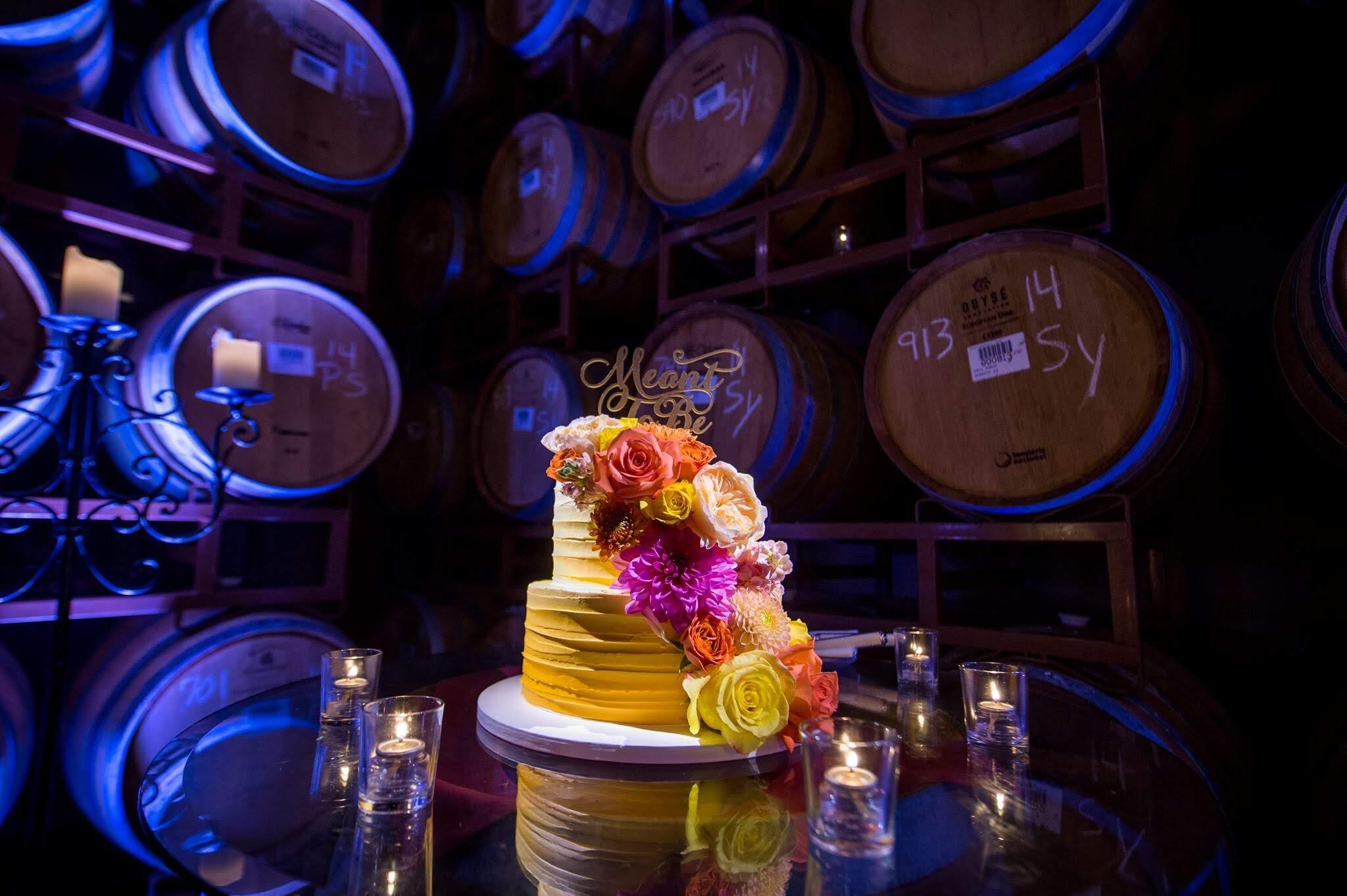 Hulse Photography Wilson Creek Winery Barrel Room Wedding DJ Pros Uplighting Pinspots