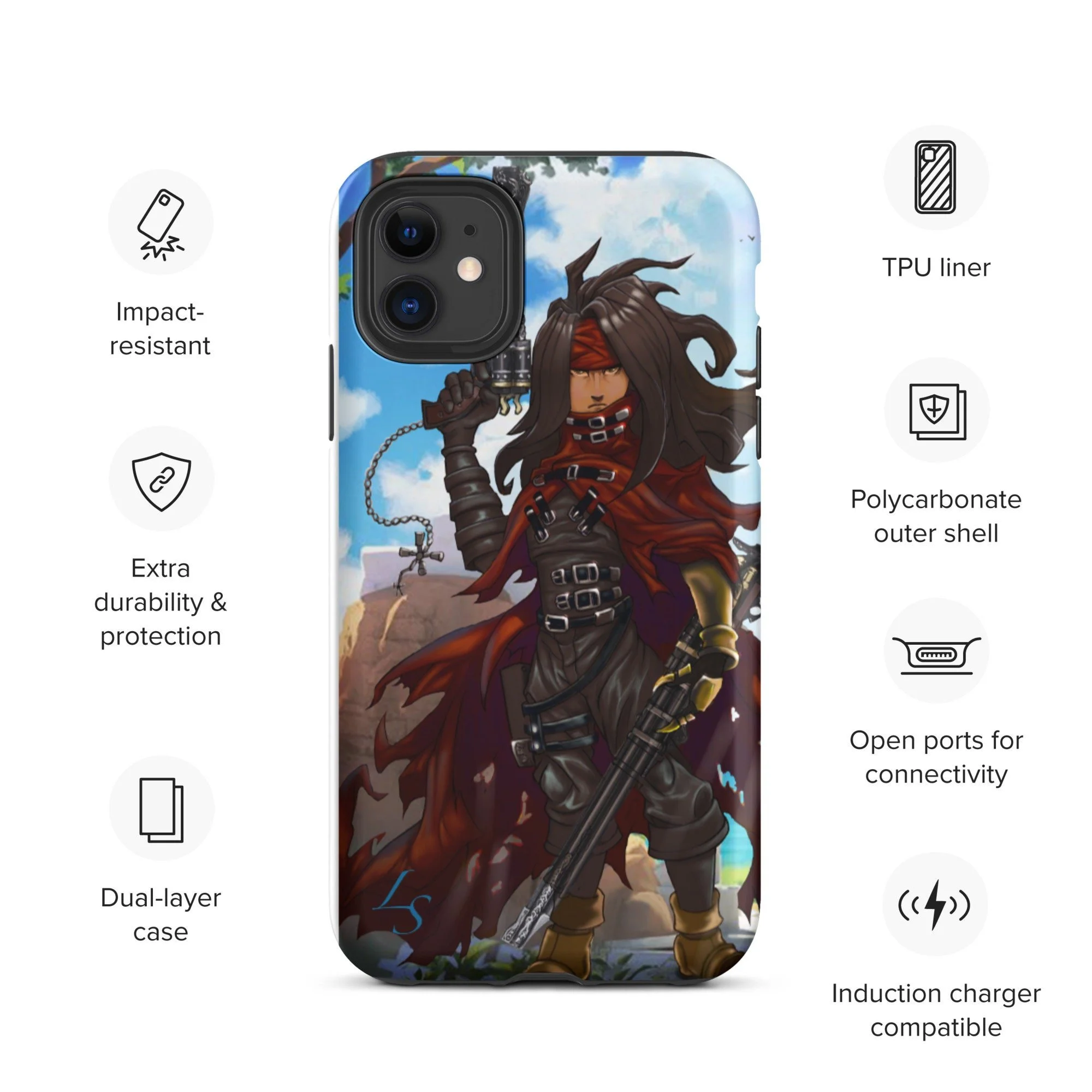 Vincent Valentine Tough iPhone Case, FF7 Phone Case, Final Fantasy 7 Phone Case, Final Fantasy Remake Phone Case, Final Fantasy 14, Materia LS Designs Vincent Valentine Tough iPhone Case, FF7 Phone Case, Final Fantasy 7 Phone Case, Final Fantasy Remake Phone Case, Final Fantasy 14, Materia LS Designs