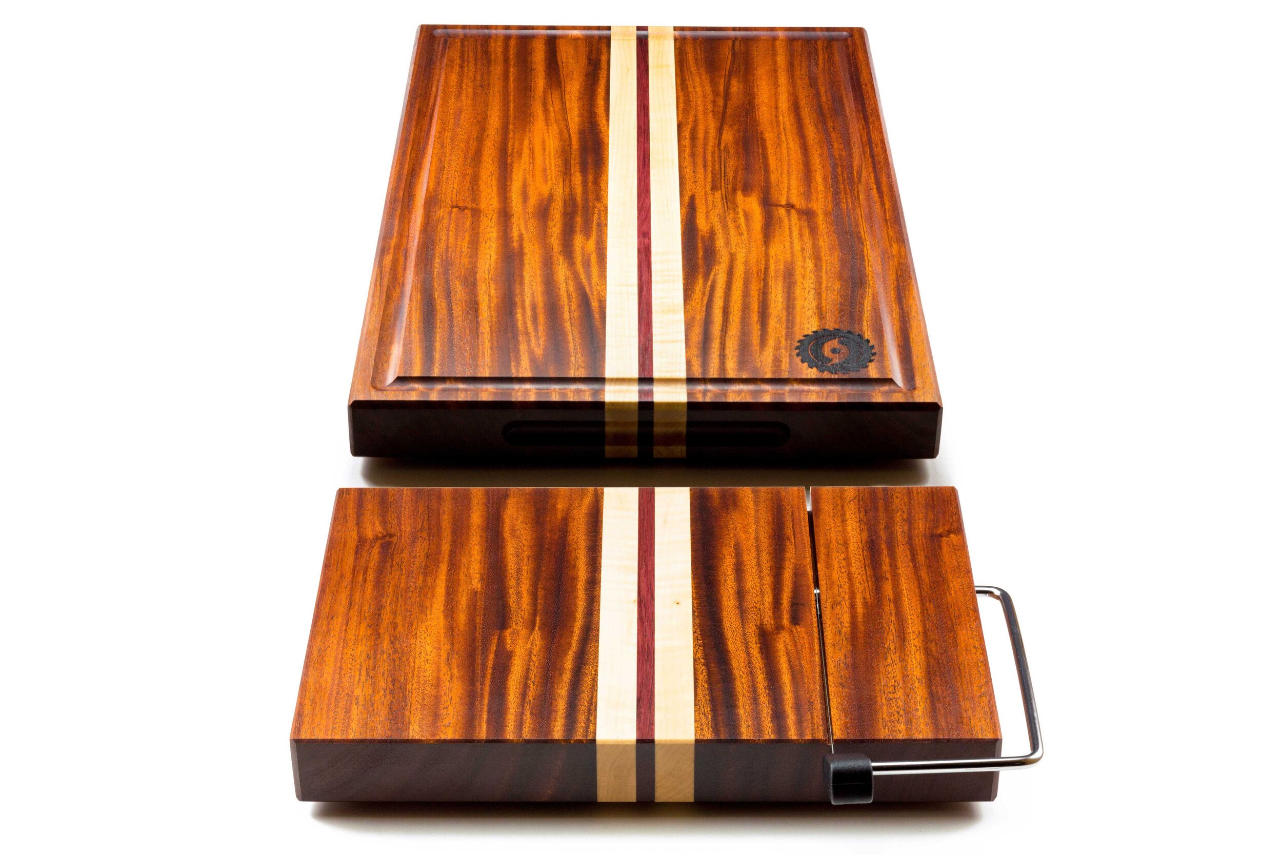 African Mahogany Book-Matched Cutting Board and Cheese-Slicer Set