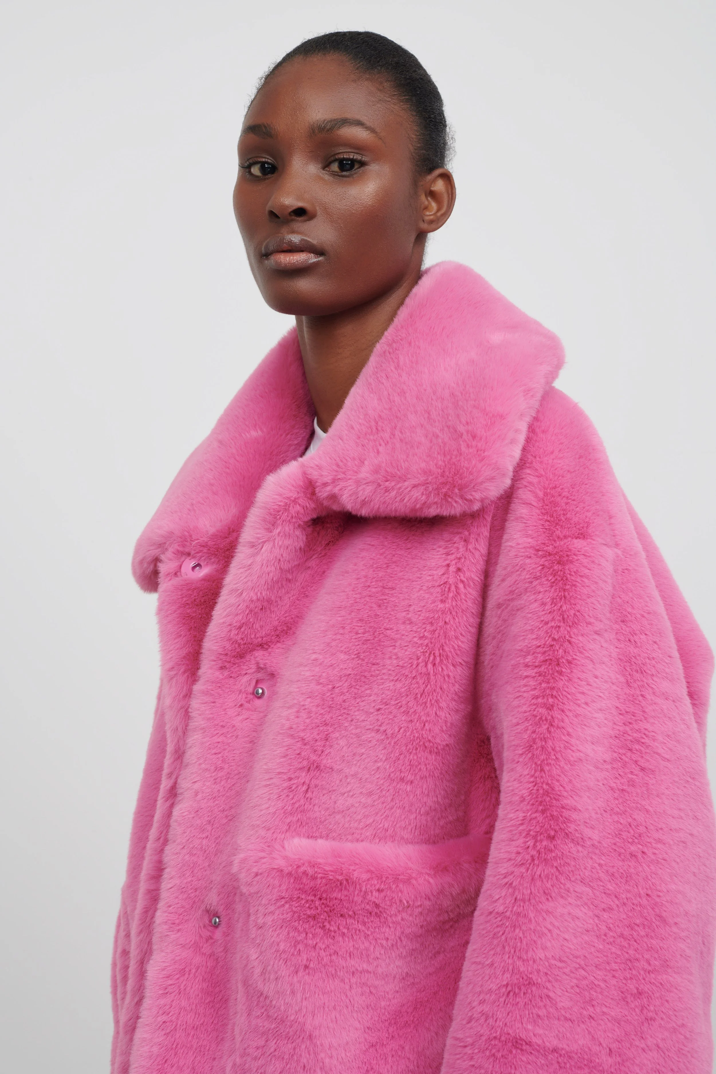 faux fur jacket women pink