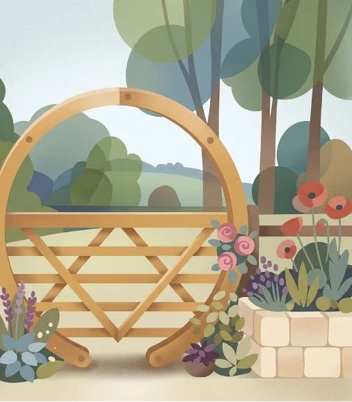 Image of garden gate used to advertise open gardens event for June 2027