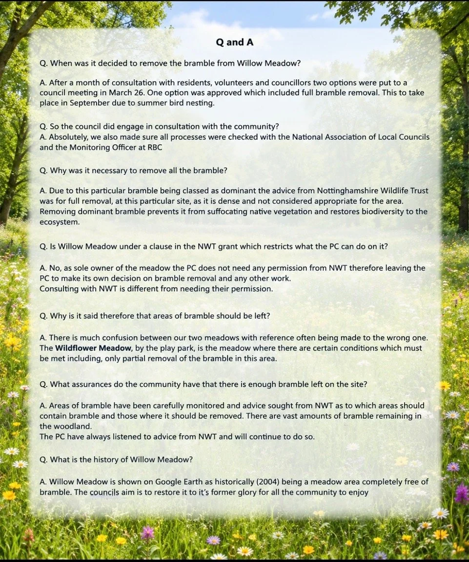 Parish Council statement about Willow Meadow bramble removal September 2026