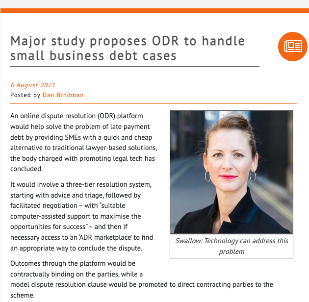 PRESS: Major study proposes ODR to handle small business debt cases
