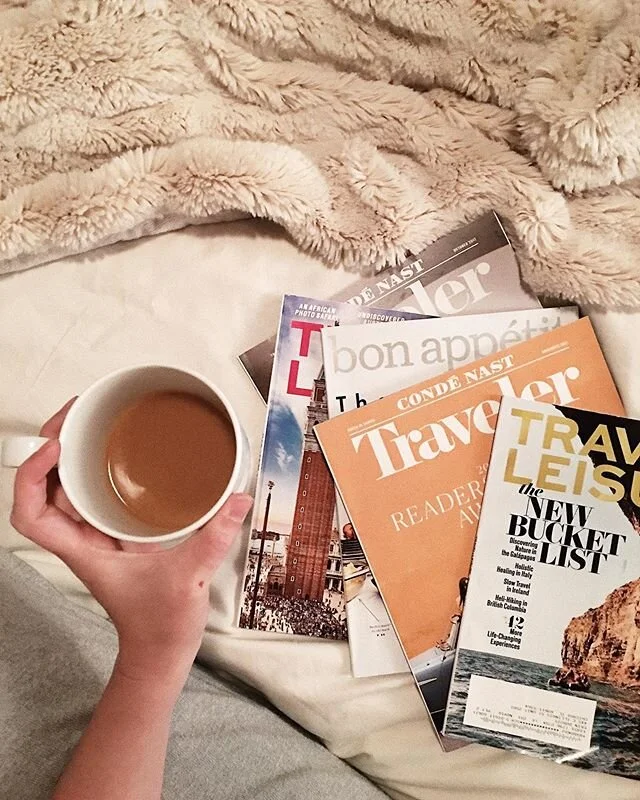 an inside look at &ldquo;modern day travel&rdquo; aka looking at old magazines via a comfy spot at home. #instatravel