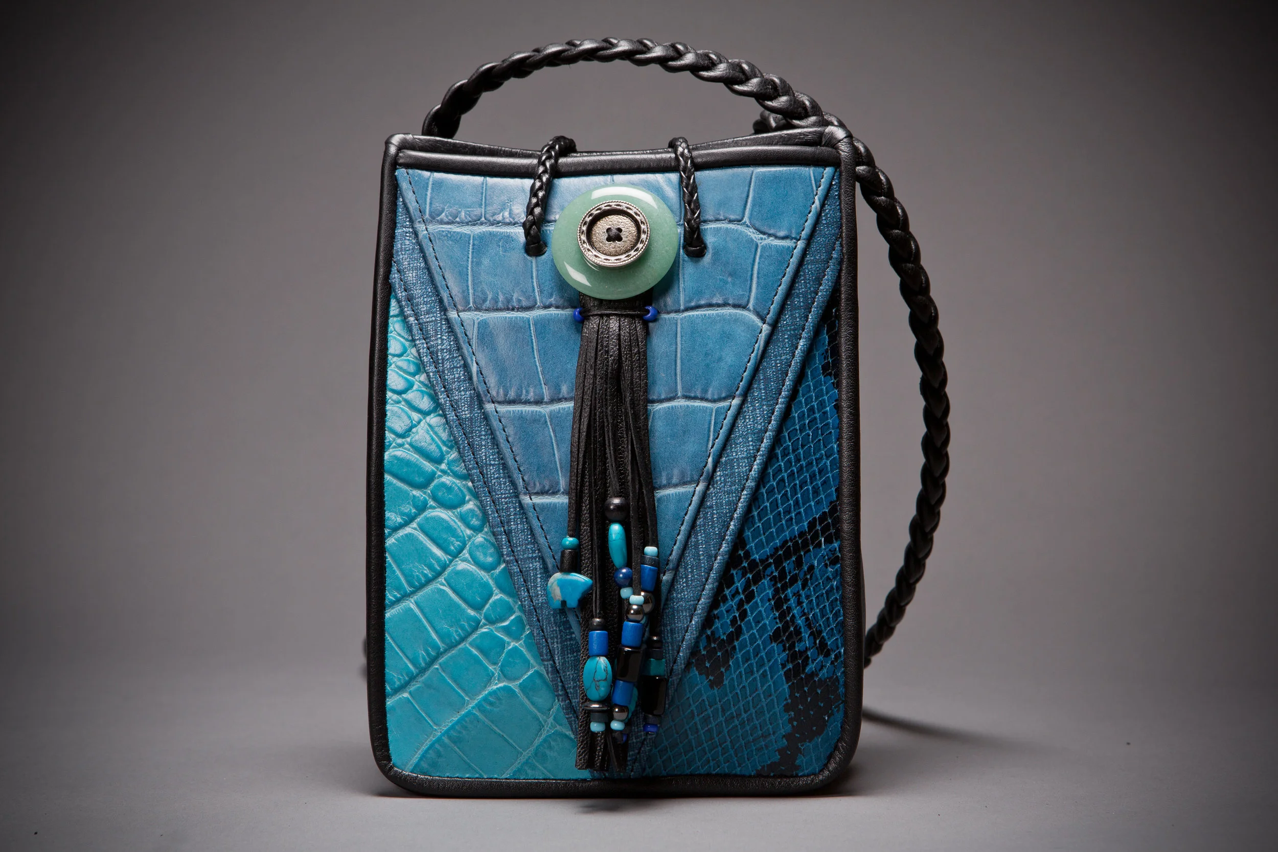 LEATHER-Chevron evening purse-$245-leather, semi-precious findings-8'x6'x3'.jpg