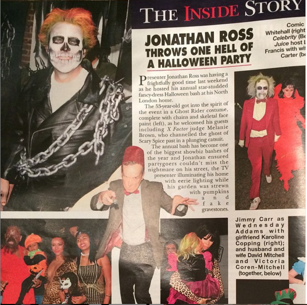 Hello magazine, 11/2014 | Jonathan Ross’s Halloween Party | Hair and make-up for the family by Lisa