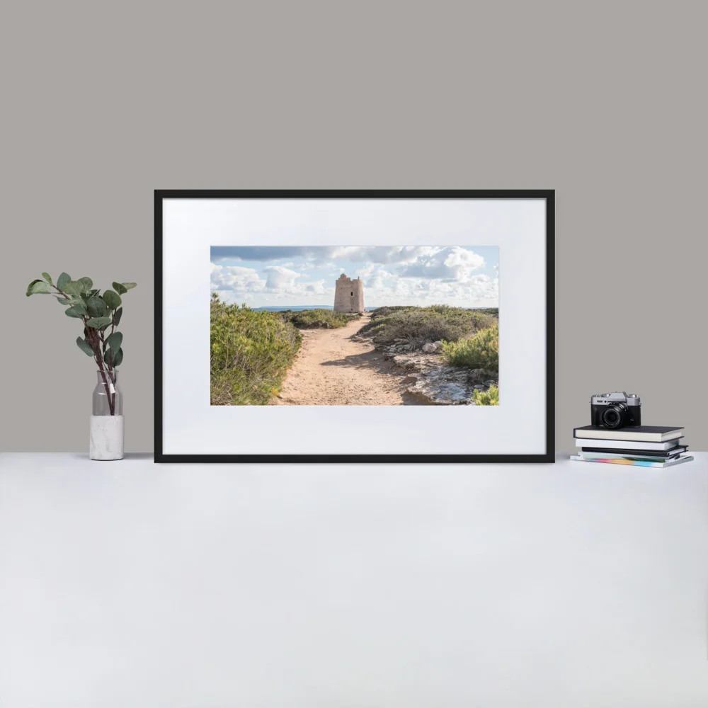 Framed print with Mat - Wood Path to Ses Salines beach, Ibiza