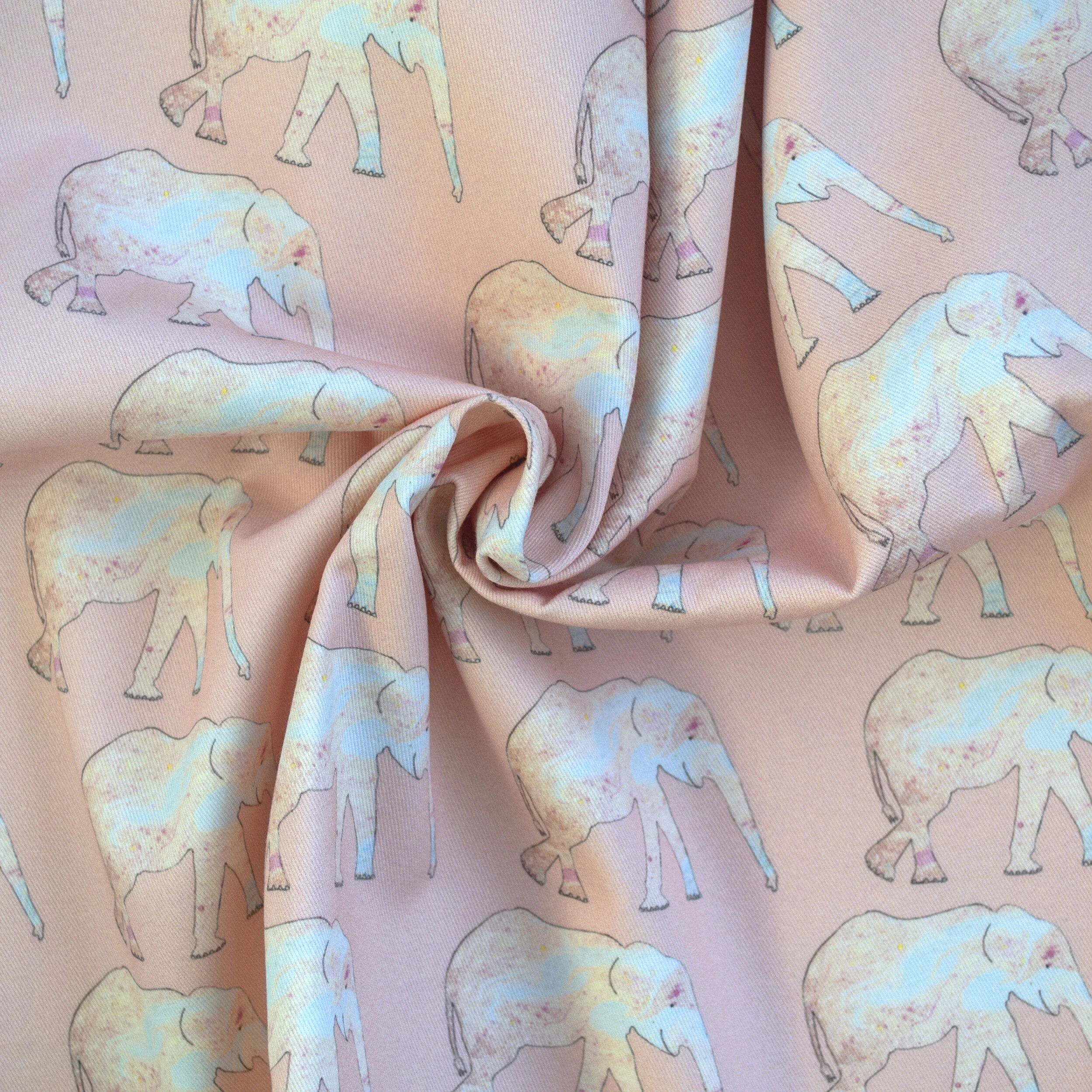 Peachy Elephants Fabric