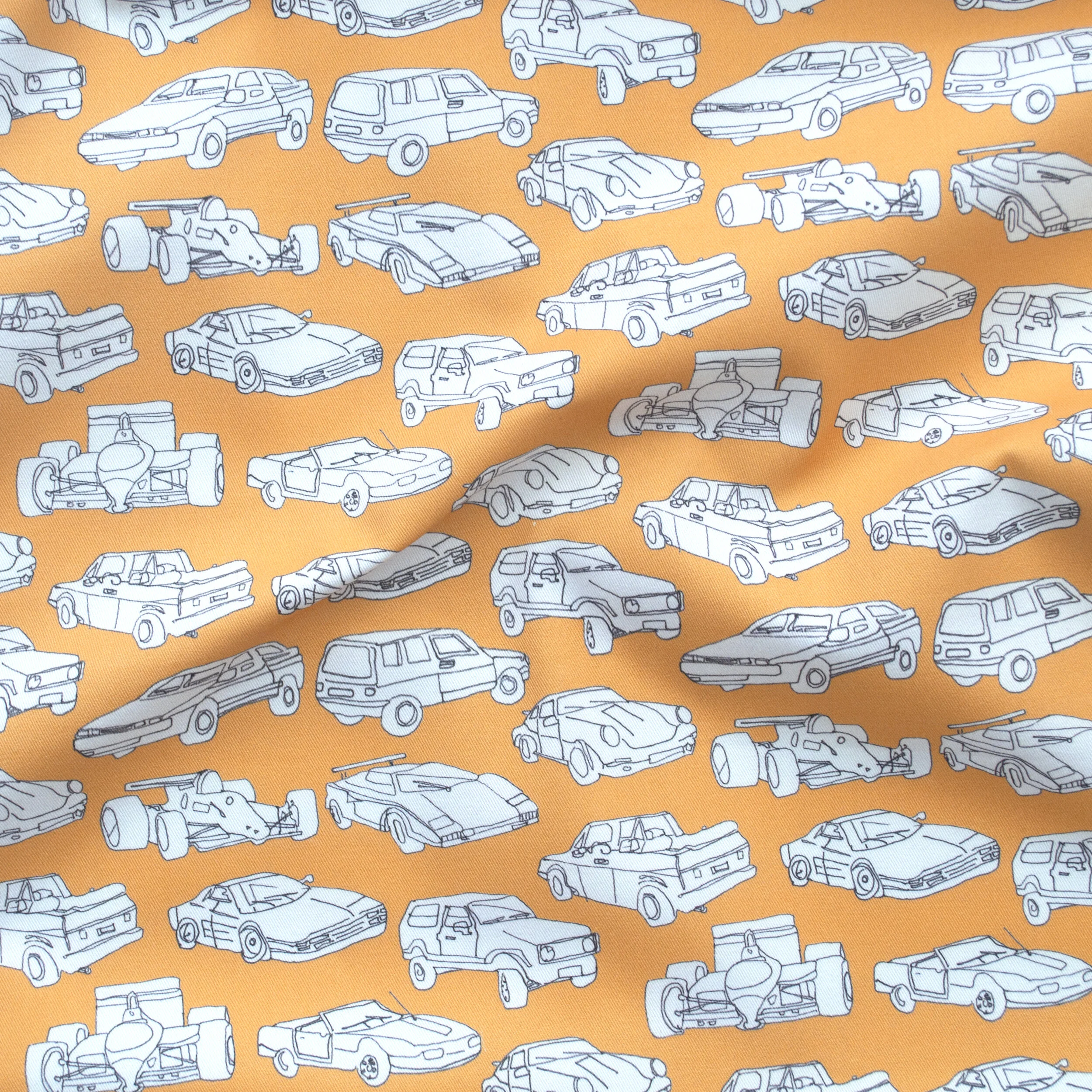 Orange Cars Fabric