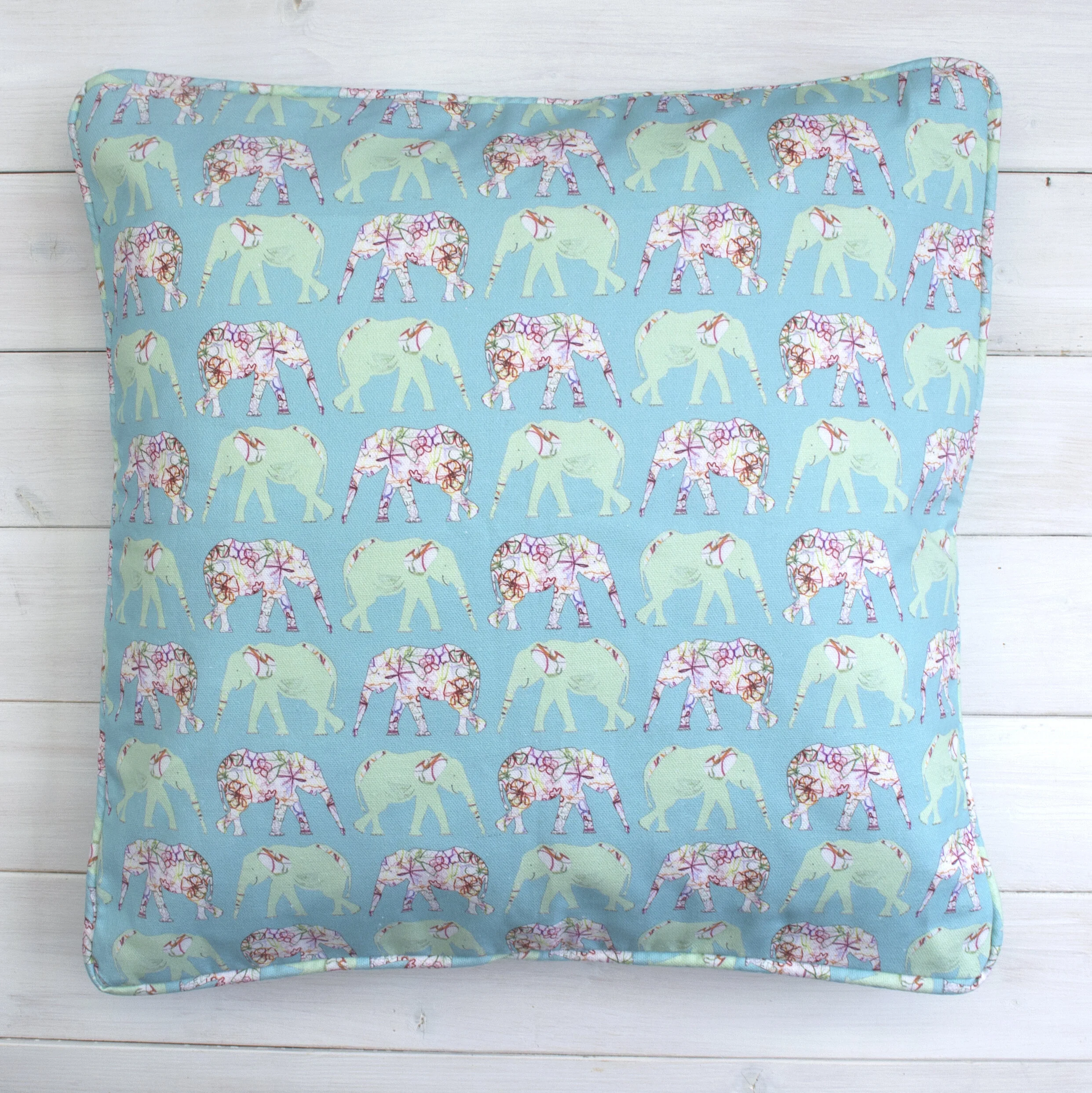 Green Elephants Cushion Cover