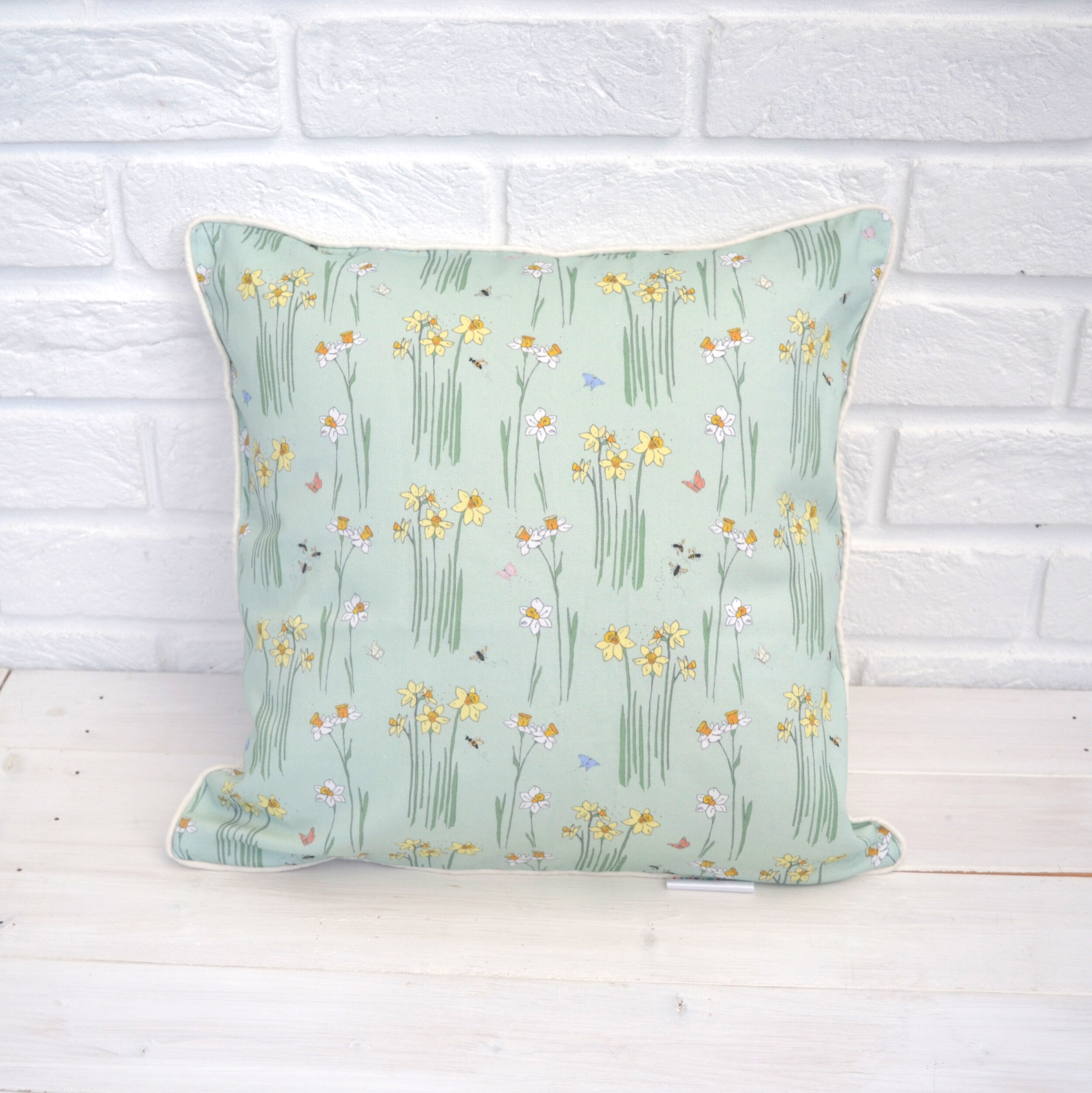 Light Green Daffodils Cushion Cover
