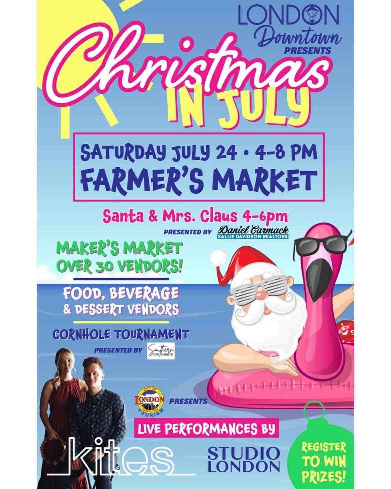 Who is ready to celebrate Christmas in July tomorrow?! The event is taking place across the street at the Farmers Market, but we will have assorted Christmas treats and decor over here from 10-6! I even heard that Santa and Mrs. Claus will be stoppin