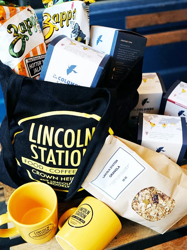 tote bag with potato chips and mugs