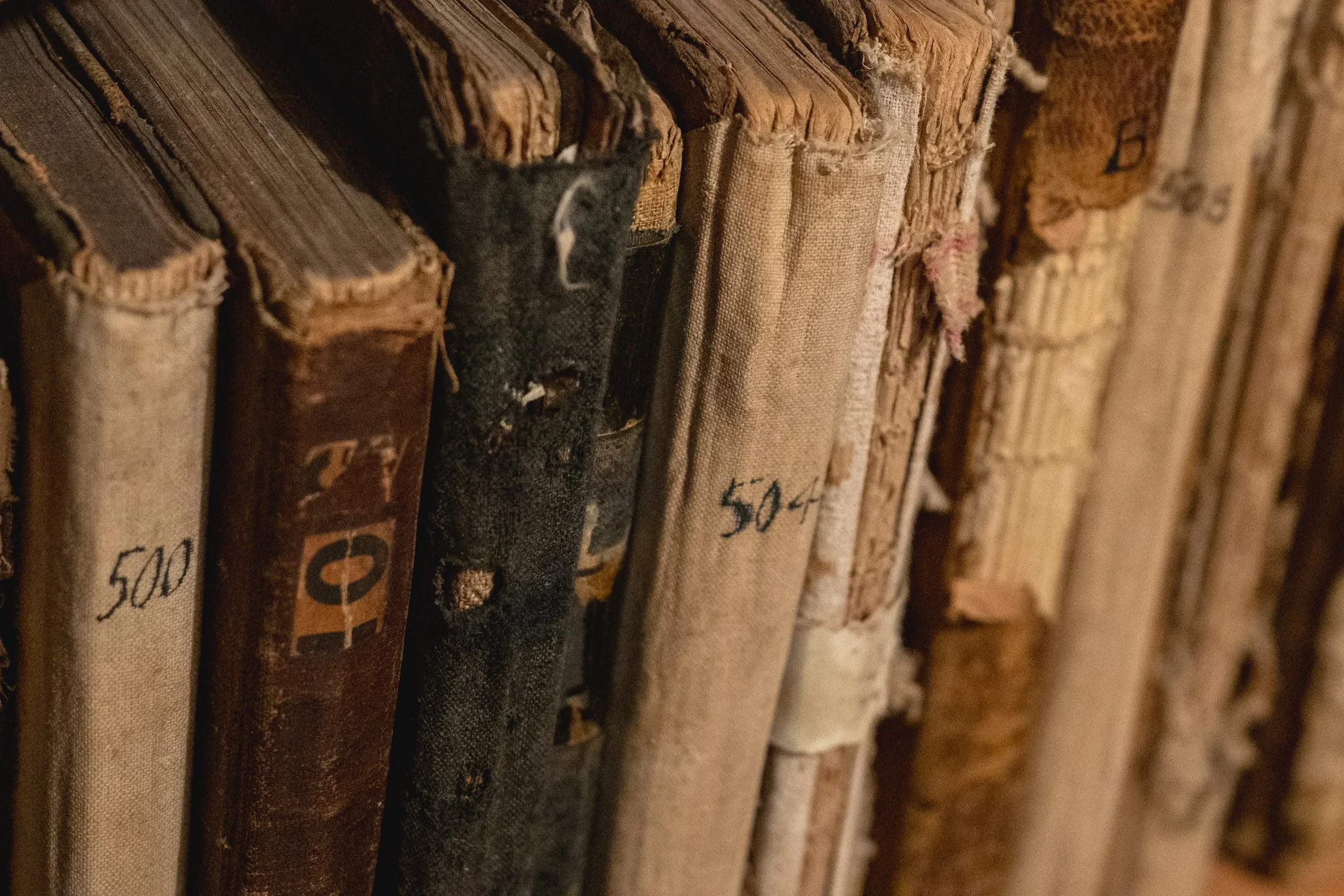 Old field books in a surveyor's office.