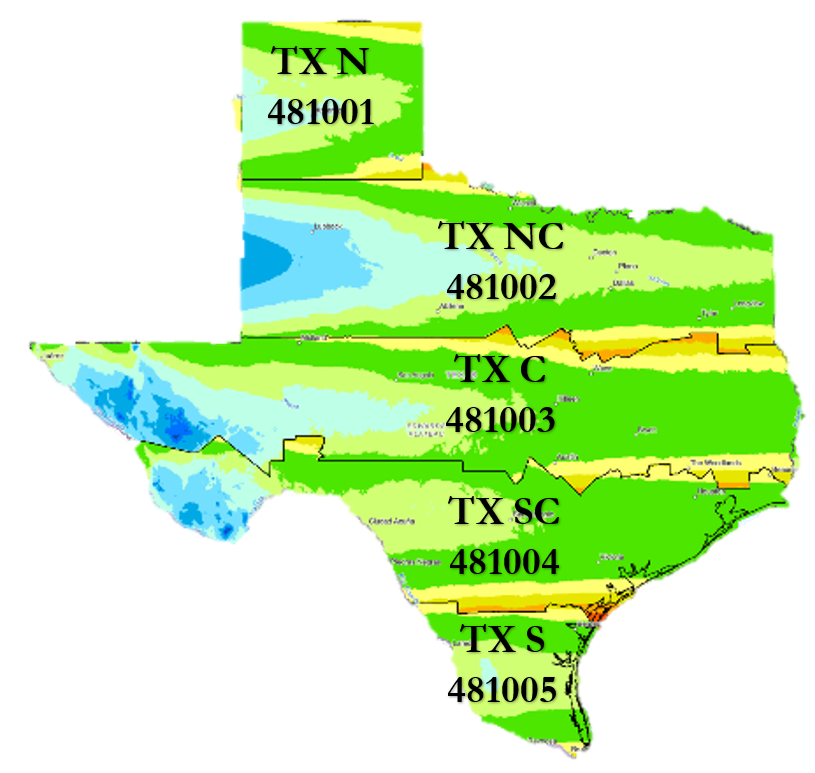 SPCS2022 Texas Multizone Complete layer shown with distortion at 50ppm, zone layer abbreviated names and zone codes.