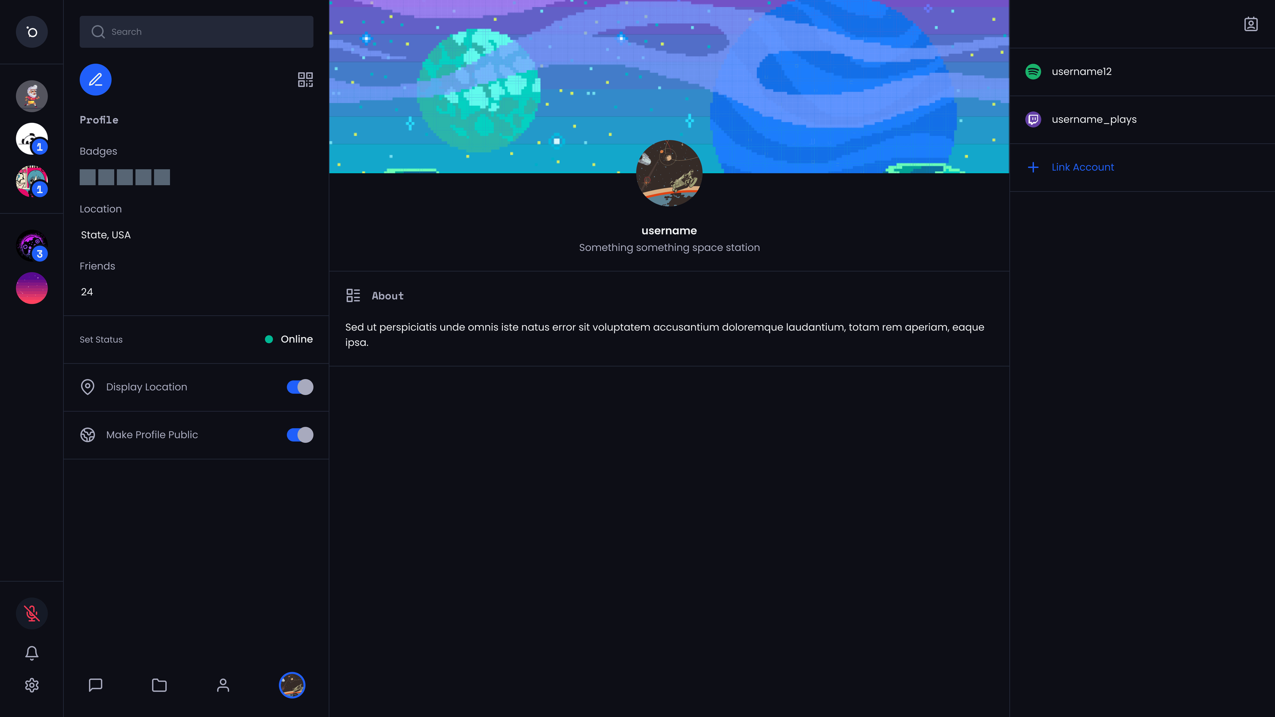 Concept for desktop version of your Profile