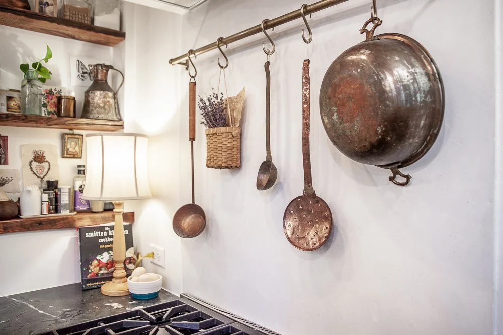 Kitchen stove with copper and brass