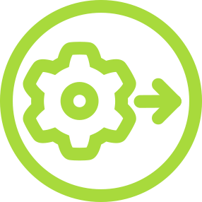 icon of a cogwheel next to a forward facing arrow