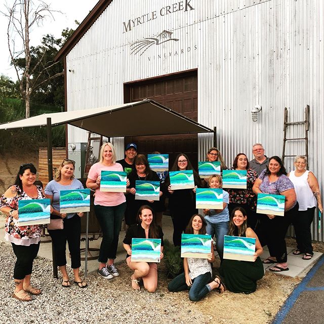 Another awesome Paint and Sip with Pacific Cork & Canvas! #myrtlecreekvineyards #pacificcorkandcanvas #surfsup #paintandsip #redwine