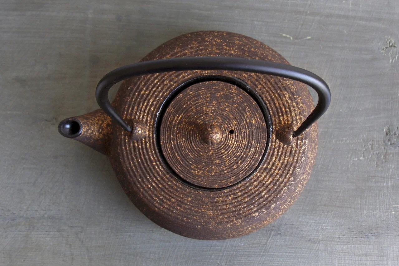Cast Iron Teapot Ancient Chinese Coin Design Arogya Holistic Healing