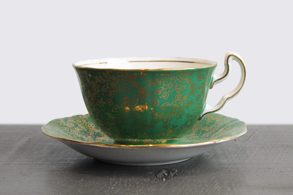 marionet maag Onverschilligheid Vintage English Adderly Tea Cup | Green with Gold Flowers | Arogya Holistic  Healing