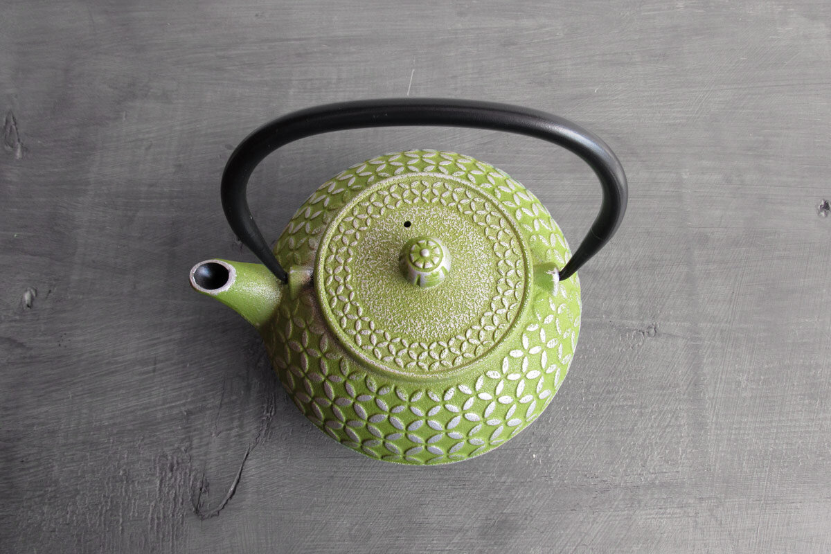 Cast Iron Teapot Green with Silver Accents Arogya Holistic Healing