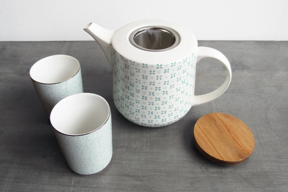 White & Green Dotted Tea Set Arogya Holistic Healing