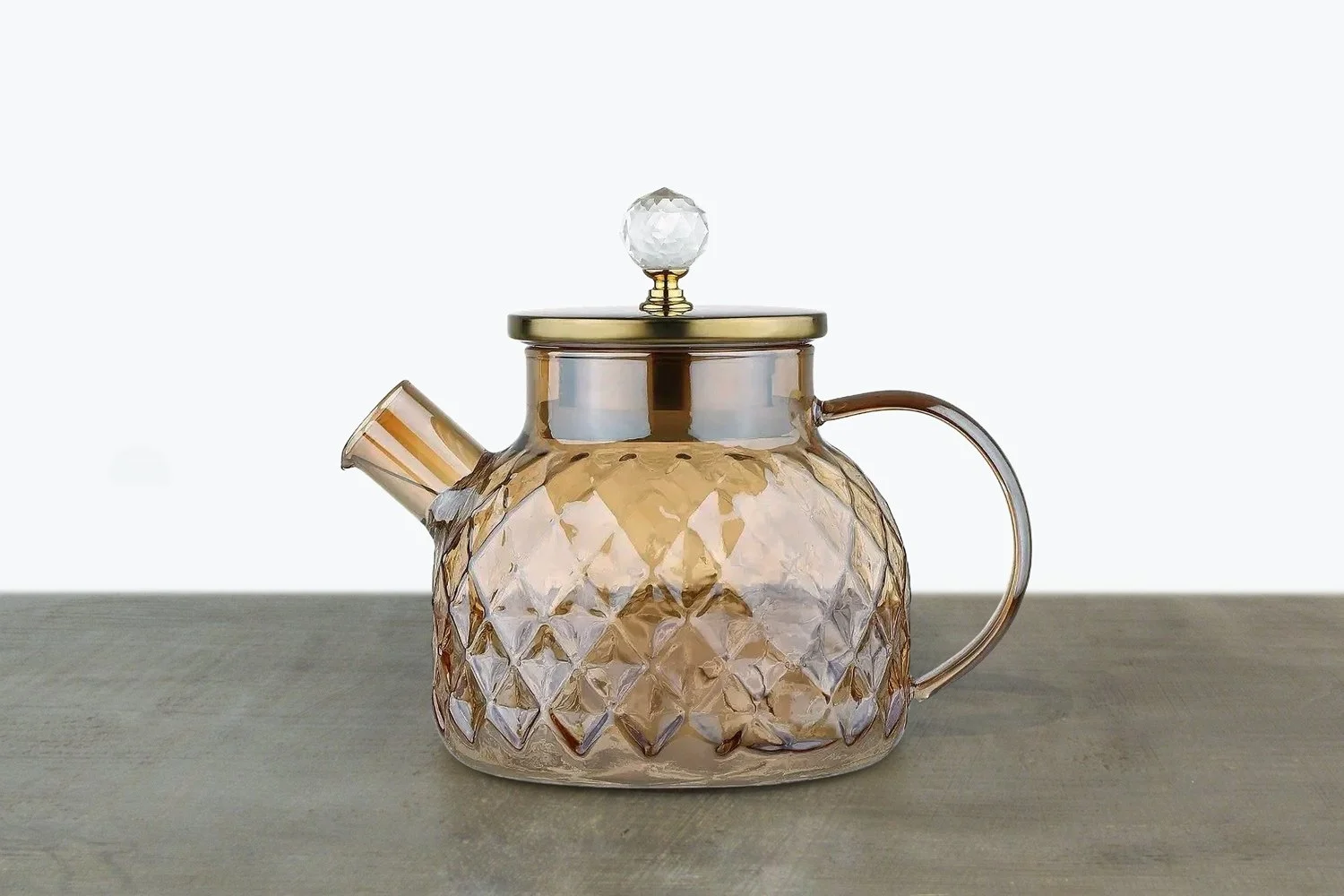 30 oz Amber Glass Teapot with Metal Coil Strainer