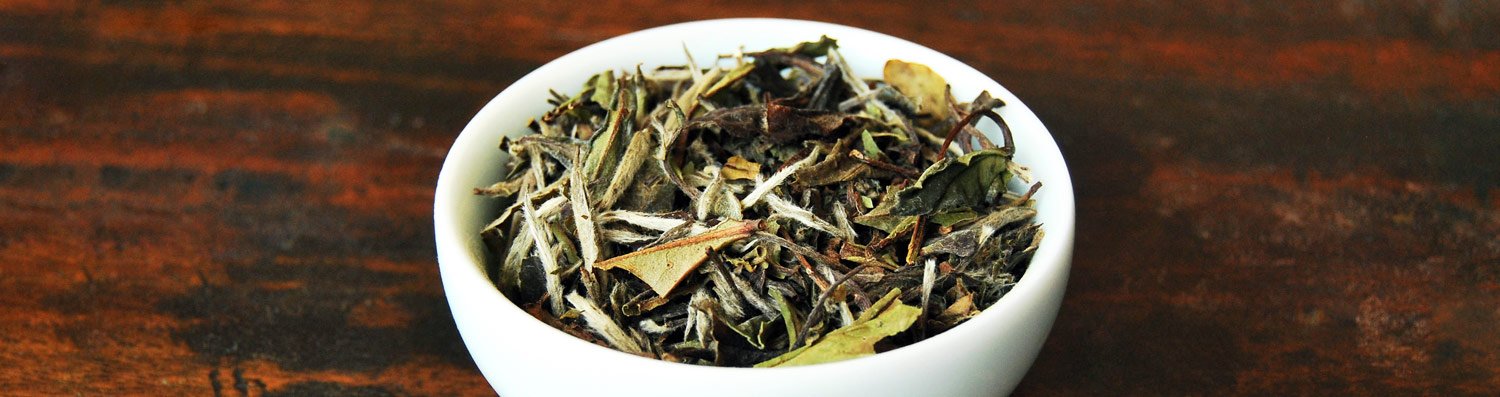 spring white tea leaves in white tea bowl