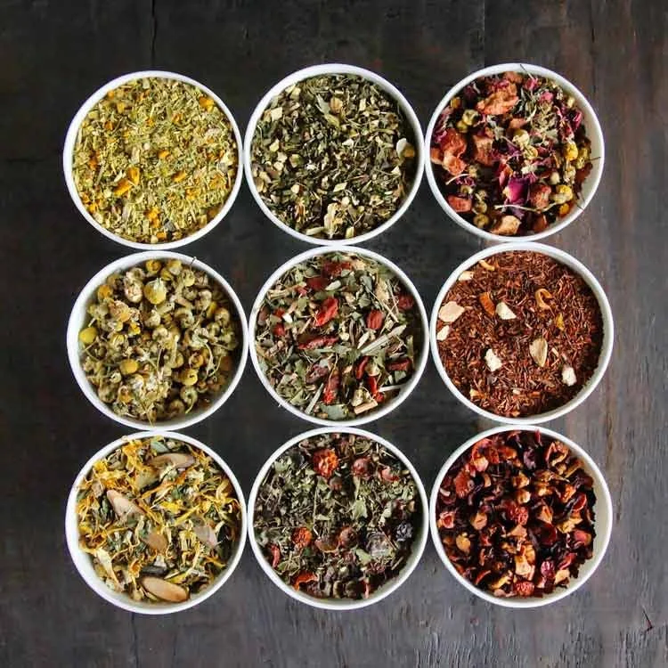 Arogya best-selling herbal teas in white bowls