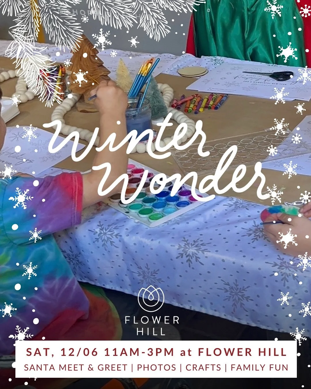 Holiday magic is just days away at Flower Hill ❄️🎄⁠
⁠
Our Winter Wonder celebration is happening THIS SATURDAY, December 6th from 11 AM&ndash;3 PM&mdash;and you won&rsquo;t want to miss it! Celebrate the season with Santa meet &amp; greets, live mus