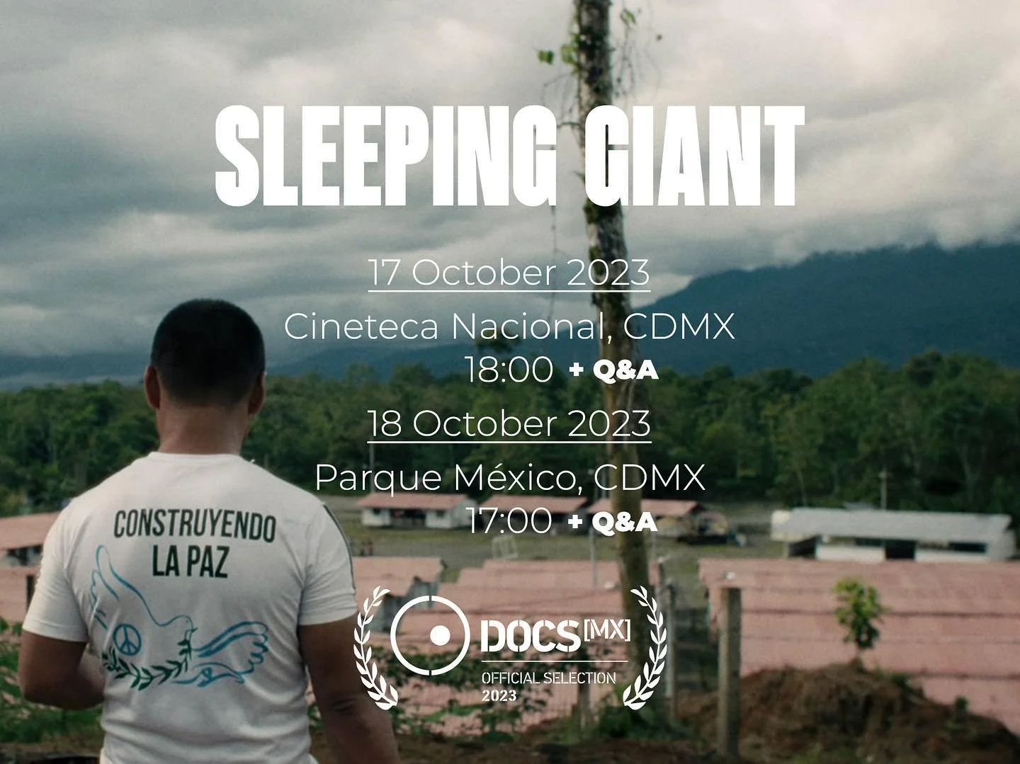 Sleeping Giant screening at DocsMX in Mexico City:
17 October, Cineteca Nacional, 6pm
18 October, Parque M&eacute;xico, 5pm

+ Q&amp;A 
with producer Gerardo Chapa and Moritz Flick, DP Helkin Ren&eacute; D&iacute;az, director Markus Schr&ouml;der and