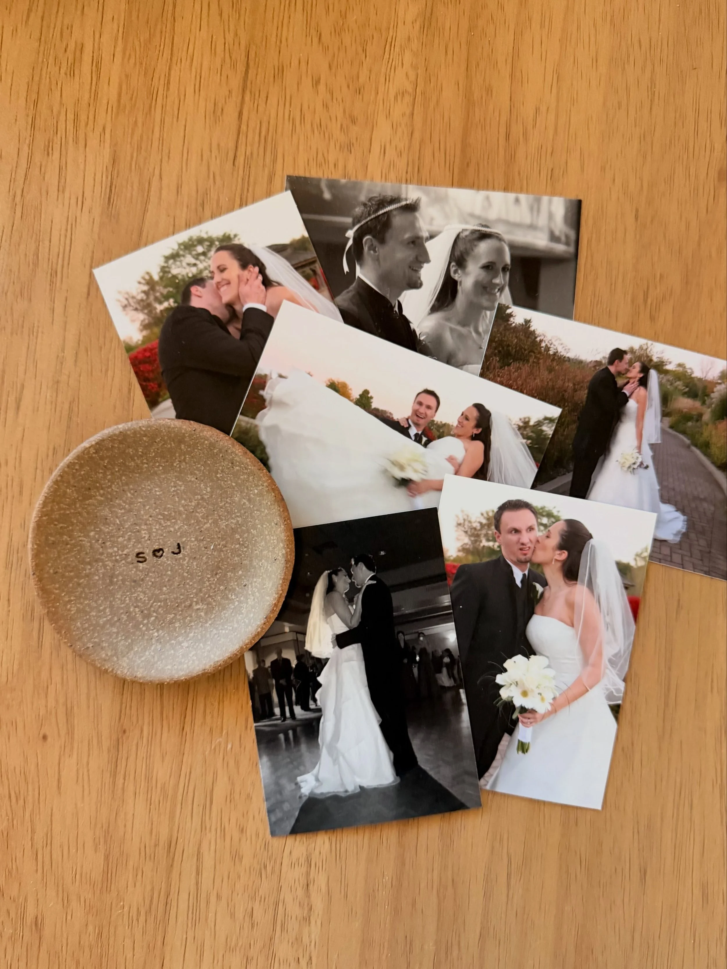 20 years married today 🤍🤯 A few throwbacks from the day plus a little ceramic dish I made for Jeff. S ♡ J still going strong!