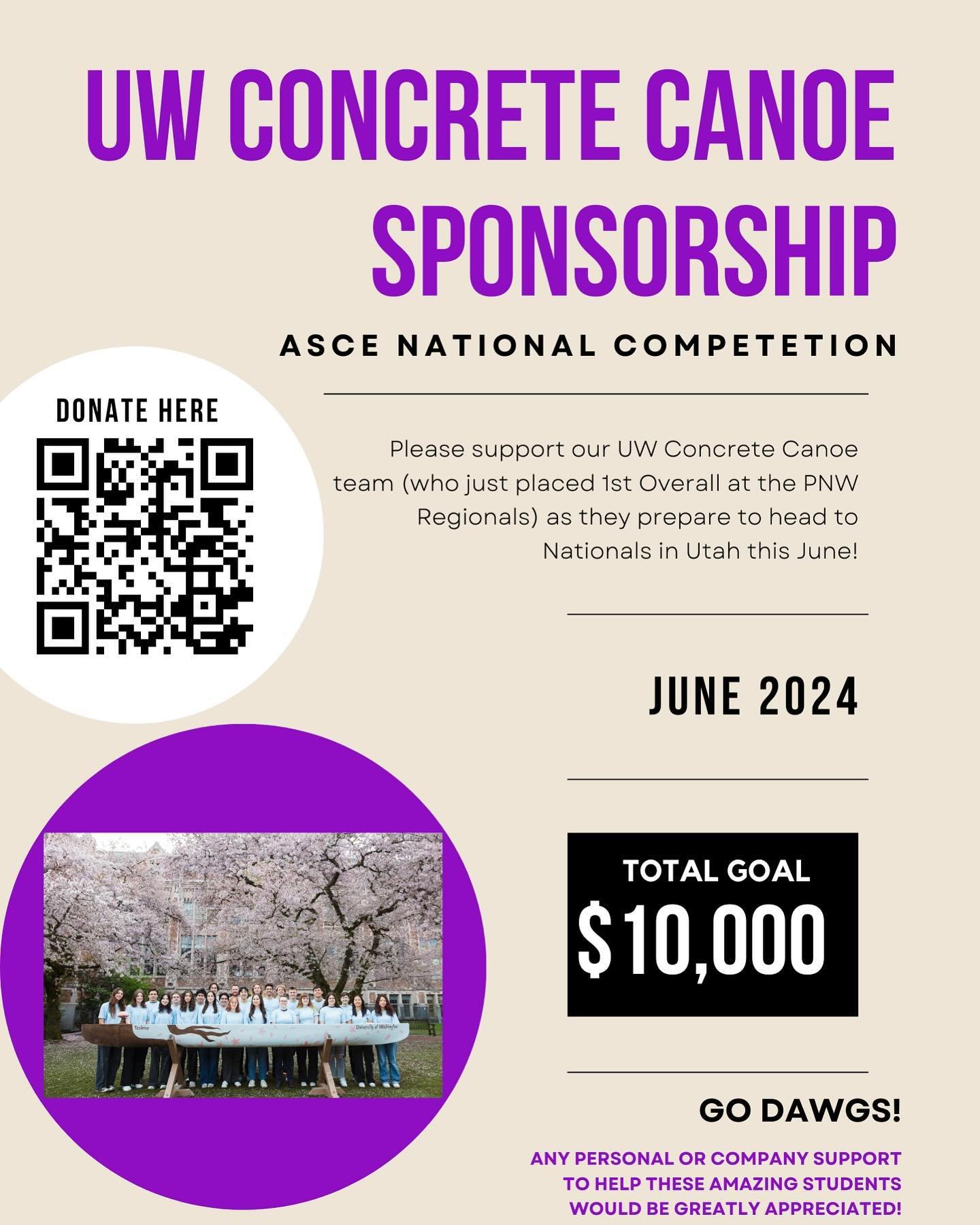 Please spread the word and consider supporting the University of Washington Concrete Canoe Team as they compete in the ASCE Concrete Canoe National Competition in Utah this June!