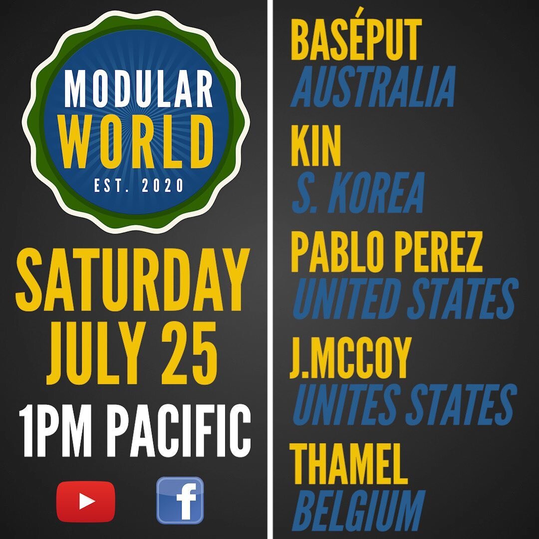 Join us this Saturday, July 25 at 1PM Pacific -  Bas&eacute;put (Australia), KIN (S. Korea), Pablo Perez (U.S), j.mccoy (U.S.), Thamel (Belgium). Links to the event on YouTube, Facebook and Twitch are in my bio.  @jeromemardaga @pablokris @soundunitz