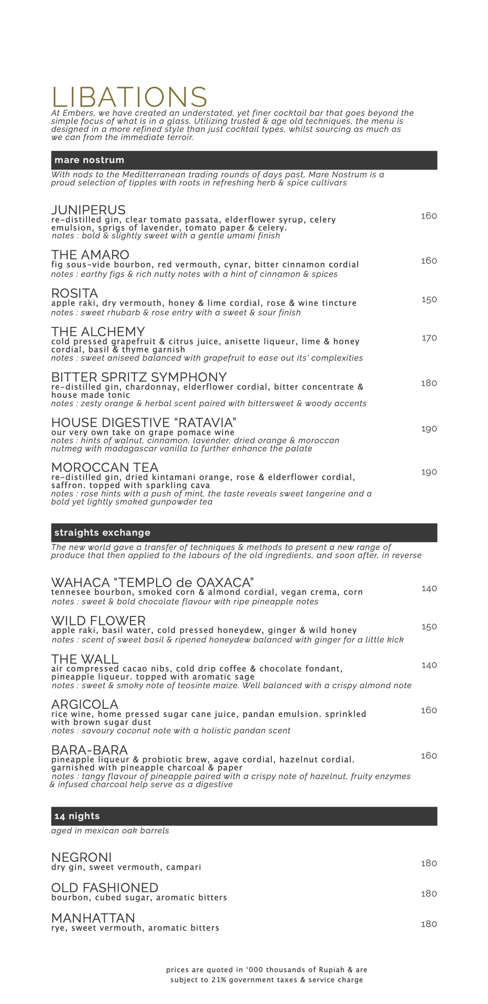 Drinks — EMBERS